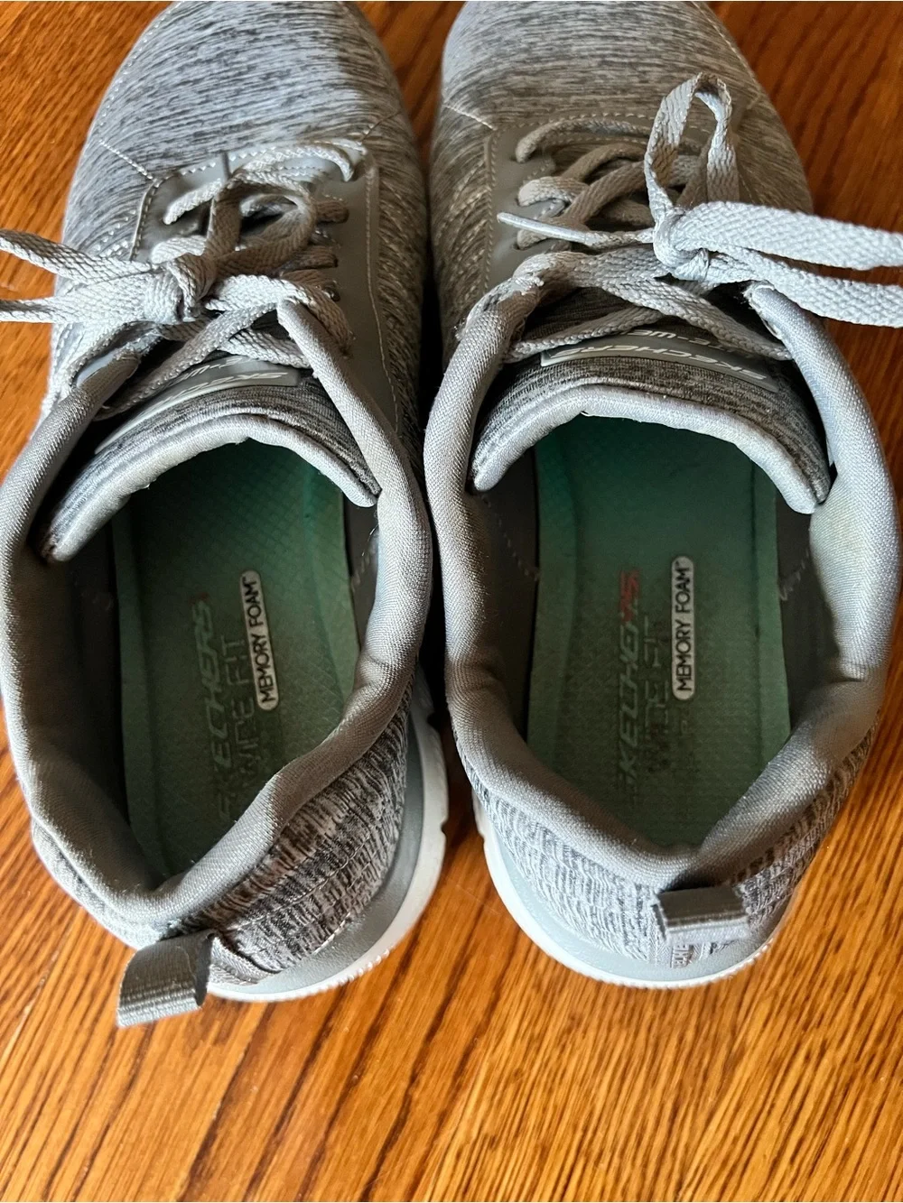 Skechers Wide Fit Memory Foam Women’s Grey Knit Lace-Up Lightweight Sneakers